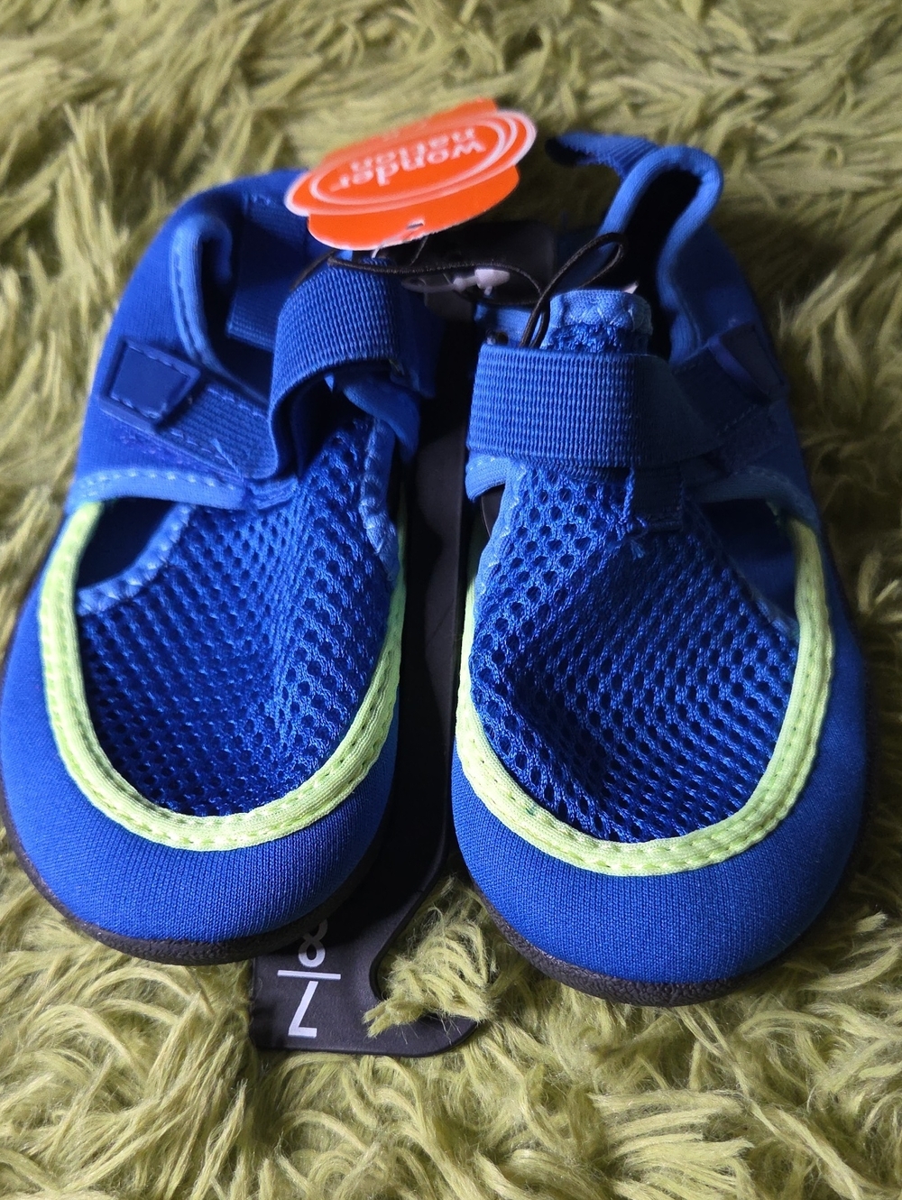 wonder nation Blue Mesh Water Shoes with Lime Accent
